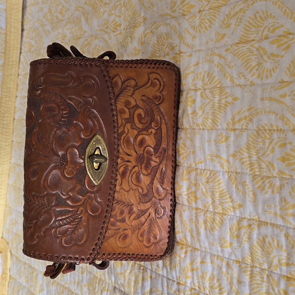 Vintage leather floral tooled bag